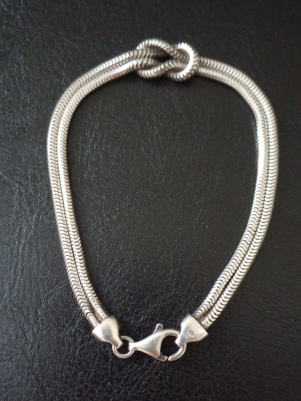 Vintage Sterling Silver Love Knot Double Snake Chain Bracelet
